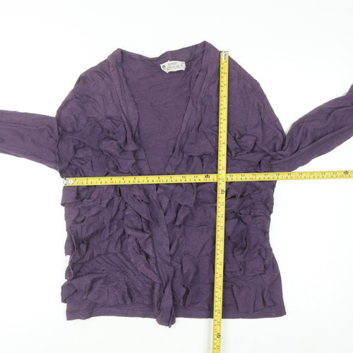 Braintree Womens Purple Cardigan Size 16 Bamboo Cotton Ruffle Open Front