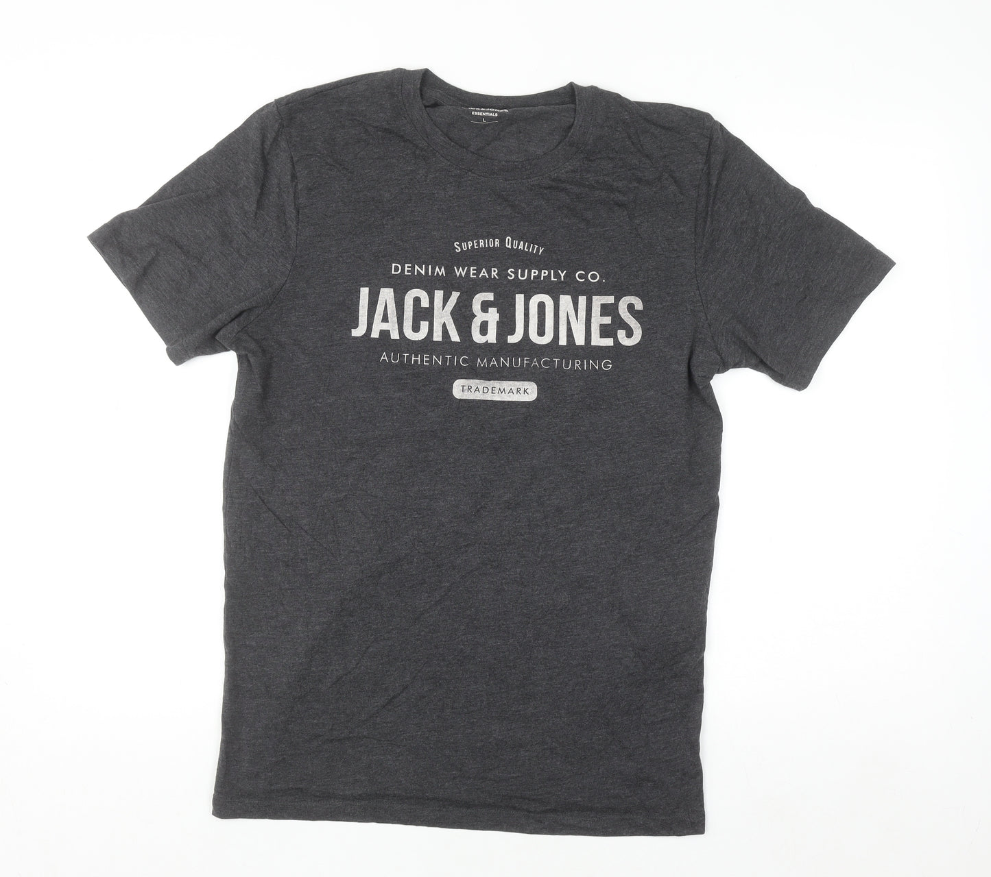 Jack & Jones Men's Charcoal Grey Graphic Print T-Shirt Size L