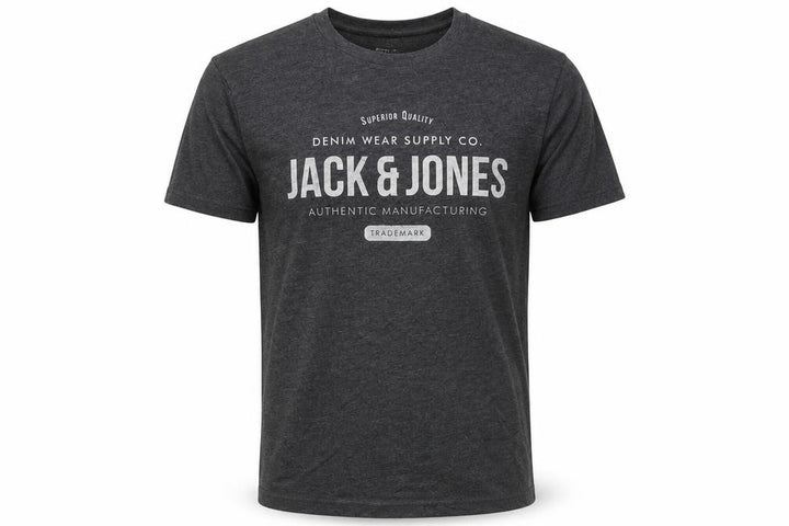 Jack & Jones Men's Charcoal Grey Graphic Print T-Shirt Size L
