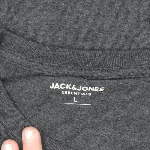 Jack & Jones Men's Charcoal Grey Graphic Print T-Shirt Size L