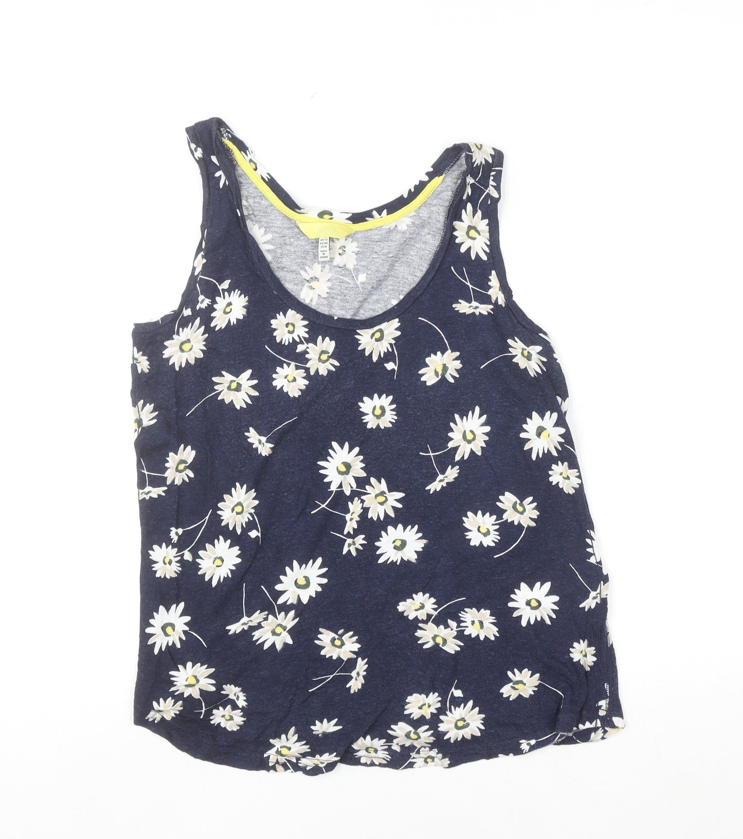 Joules Women's Blue Floral Linen Viscose Tank Top Size 12