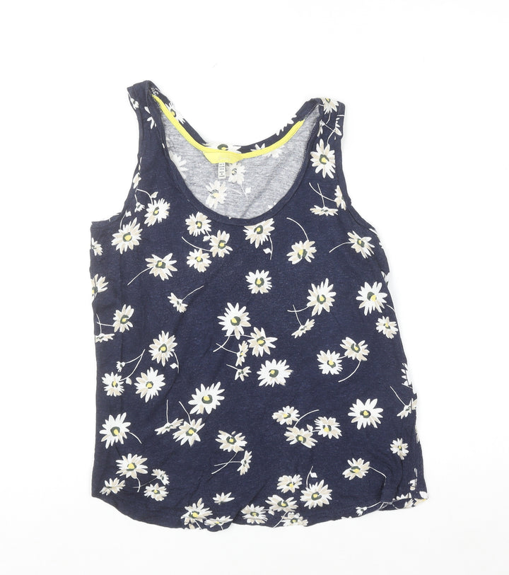 Joules Women's Blue Floral Linen Viscose Tank Top Size 12