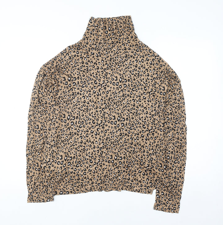 Marks and Spencer Women’s Brown Leopard Print Roll Neck Top Size 10