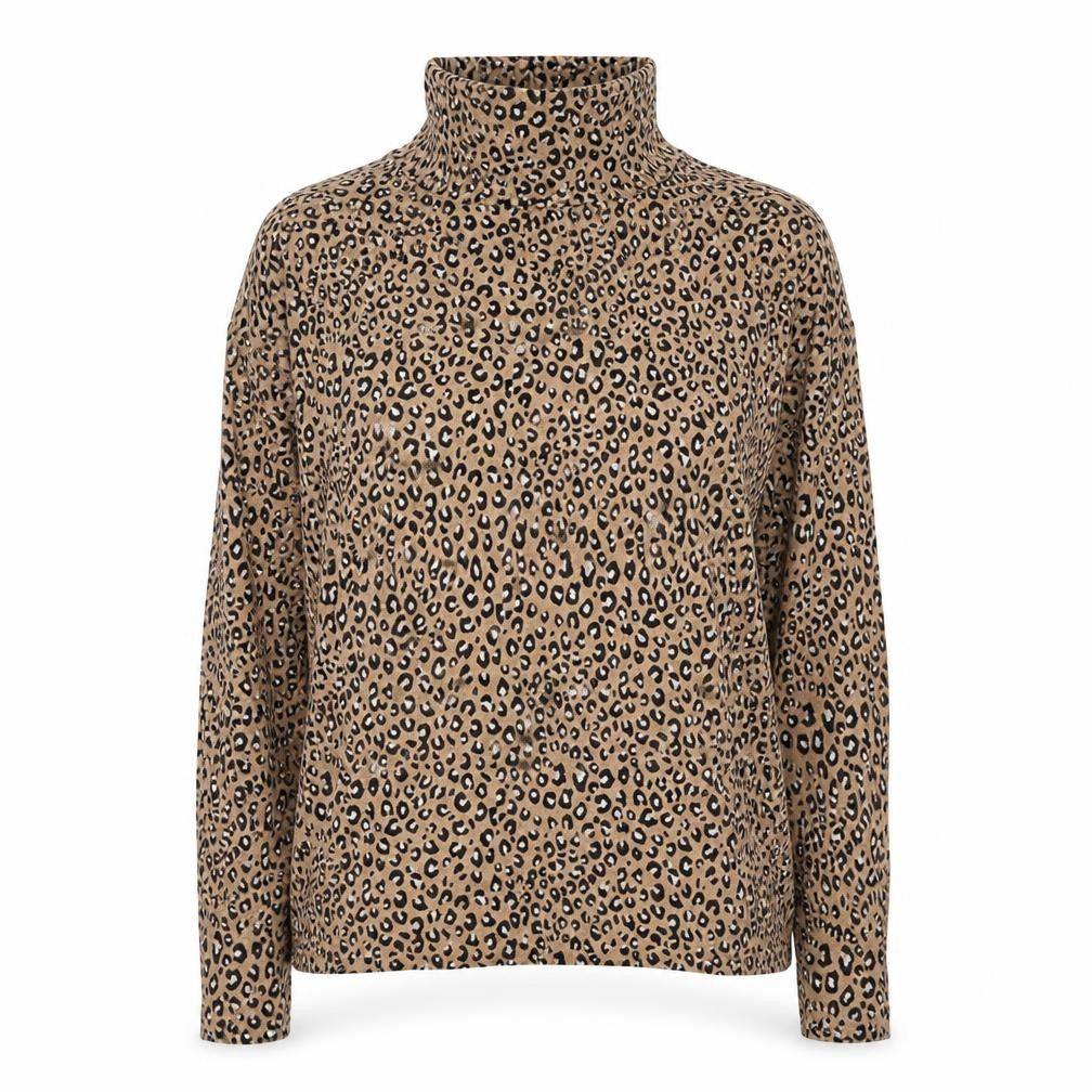 Front view of Marks & Spencer Women’s Brown Leopard Print Roll Neck Top, size UK 10