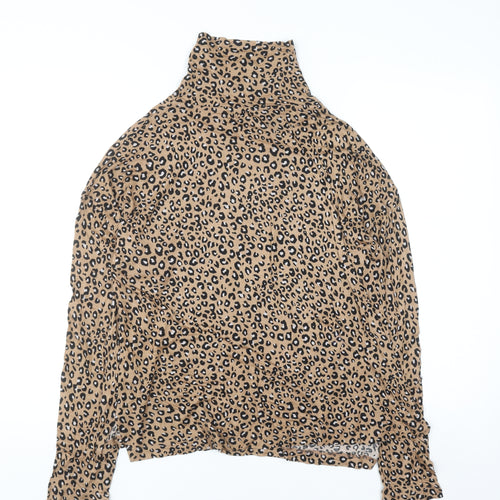 Marks and Spencer Women’s Brown Leopard Print Roll Neck Top Size 10