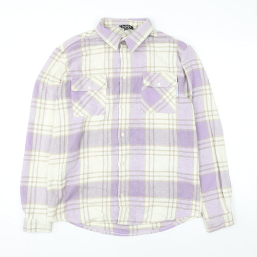 boohooMAN Men's Purple Check Flannel Long Sleeve Shirt Size M