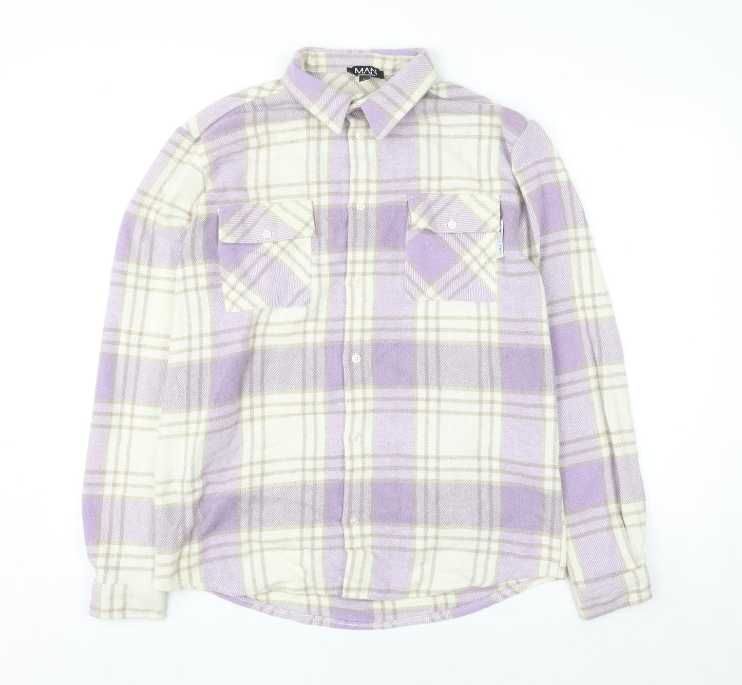 boohooMAN Men's Purple Check Flannel Long Sleeve Shirt Size M