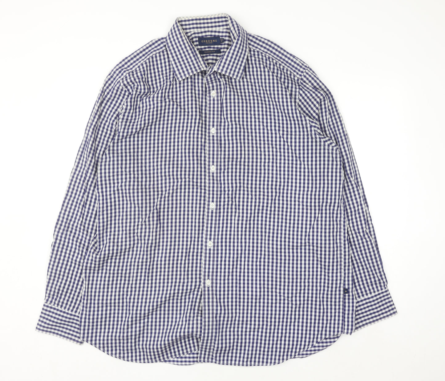 Osborne Men’s Blue Check Classic Fit Long Sleeve Button-Up Shirt Size 18