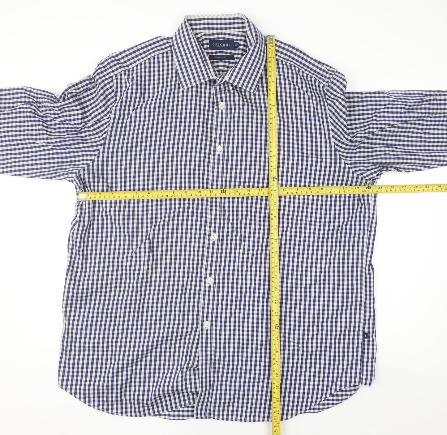 Osborne Men’s Blue Check Classic Fit Long Sleeve Button-Up Shirt Size 18