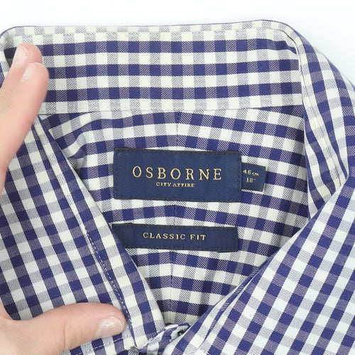 Osborne Men’s Blue Check Classic Fit Long Sleeve Button-Up Shirt Size 18