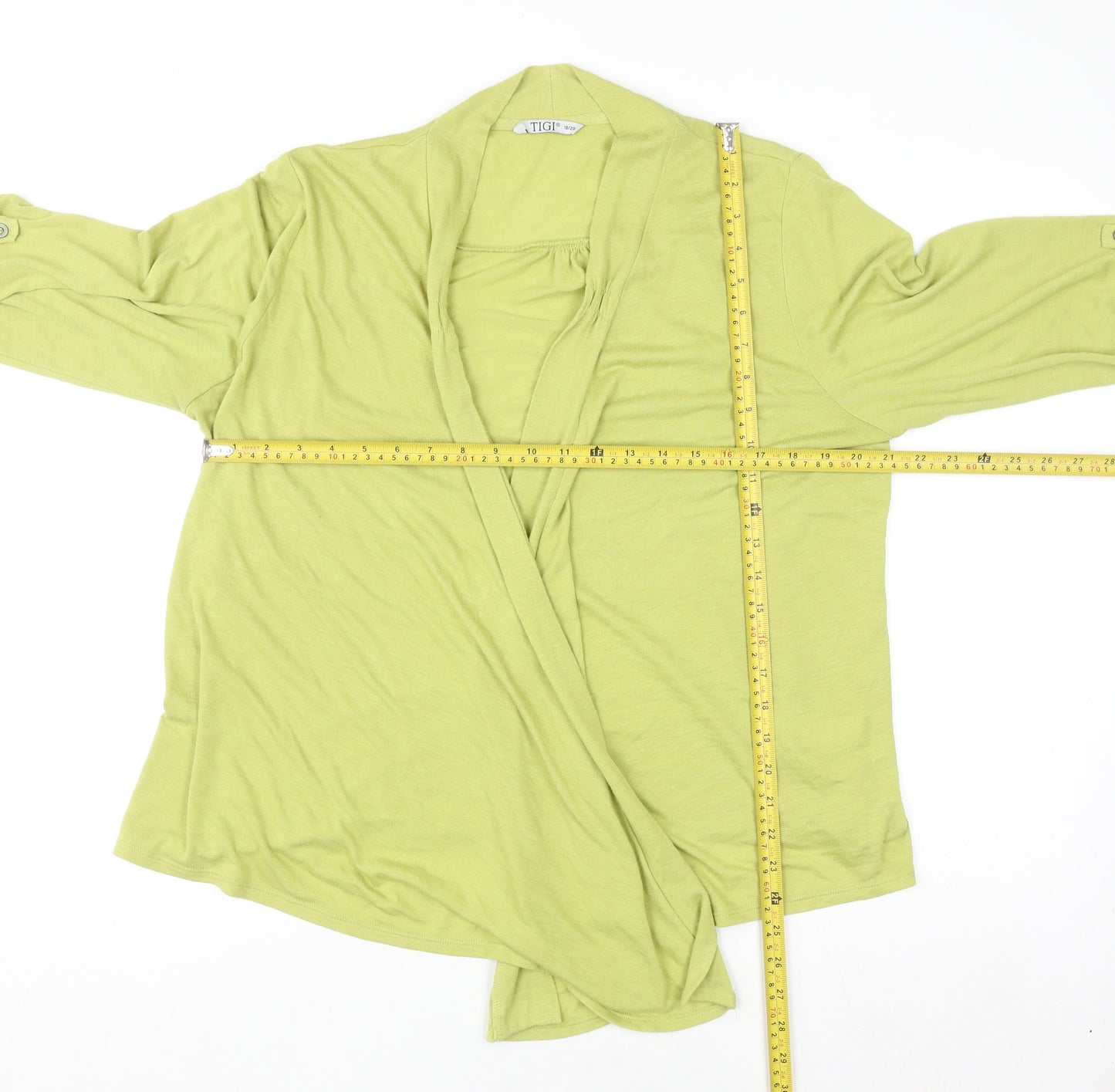 TIGI Women's Green Jersey Cardigan Size 18 3/4 Sleeve