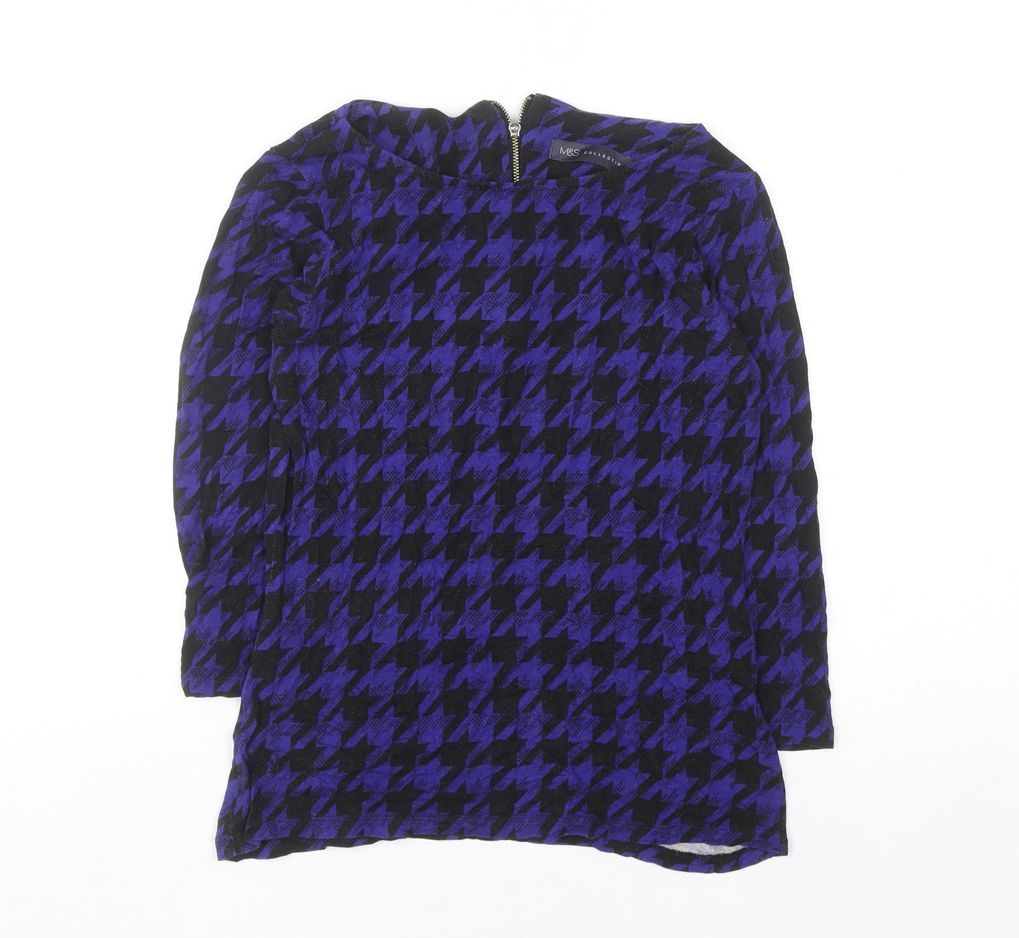 Marks and Spencer Women’s Blue Houndstooth Long Sleeve Blouse UK 8