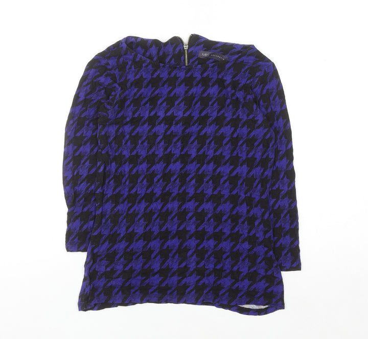 Marks and Spencer Women’s Blue Houndstooth Long Sleeve Blouse UK 8