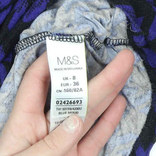 Marks and Spencer Women’s Blue Houndstooth Long Sleeve Blouse UK 8