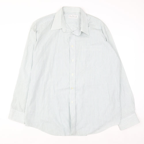 Marks and Spencer Men's Blue Striped Long Sleeve 16.5in Vintage Shirt