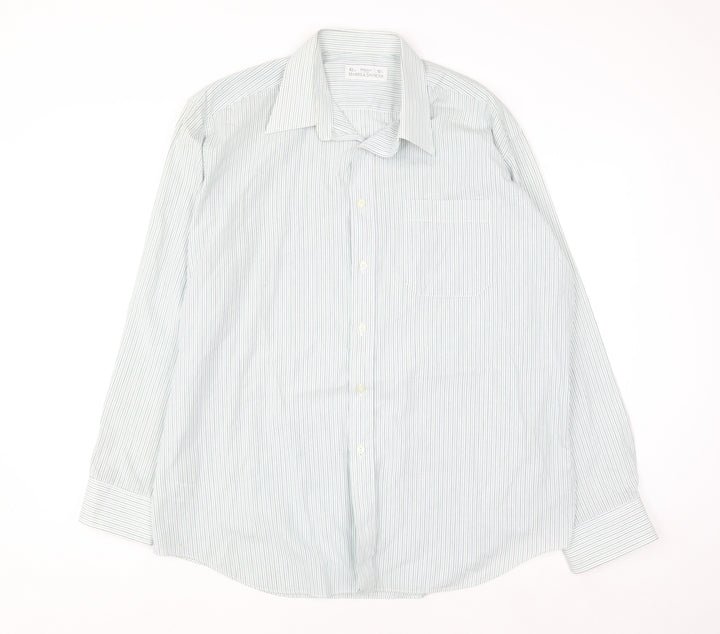 Marks and Spencer Men's Blue Striped Long Sleeve 16.5in Vintage Shirt