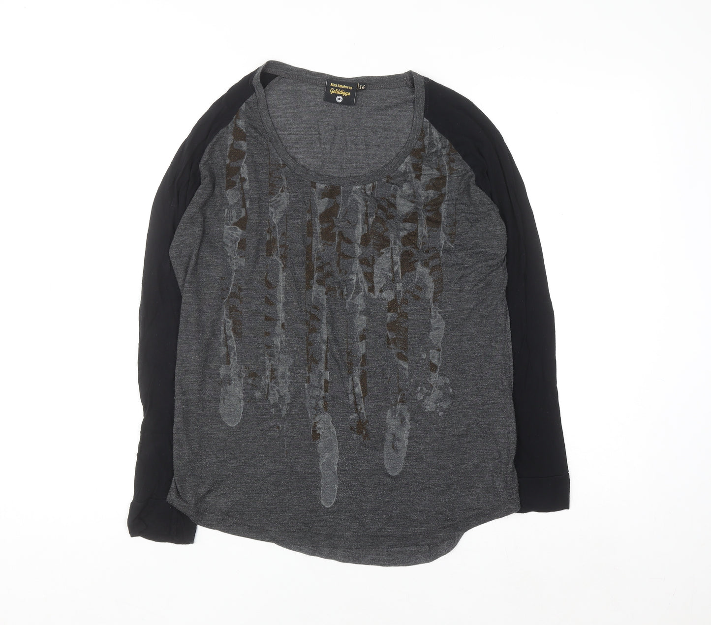 Golddigga Womens Grey Long Sleeve Jersey T-Shirt Size 16