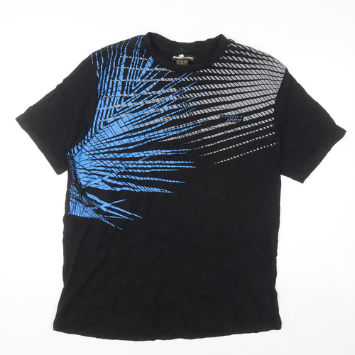 Atlas For Men Black Blue Graphic Print Cotton T-Shirt Size L