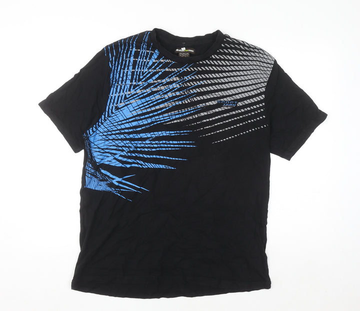 Atlas For Men Black Blue Graphic Print Cotton T-Shirt Size L