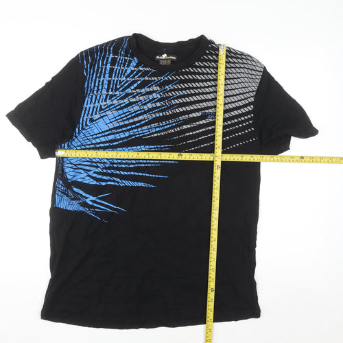 Atlas For Men Black Blue Graphic Print Cotton T-Shirt Size L