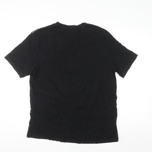 Atlas For Men Black Blue Graphic Print Cotton T-Shirt Size L