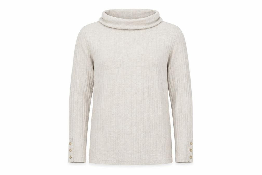 Front view of Lands' End Men's Beige Roll Neck jumper, size M