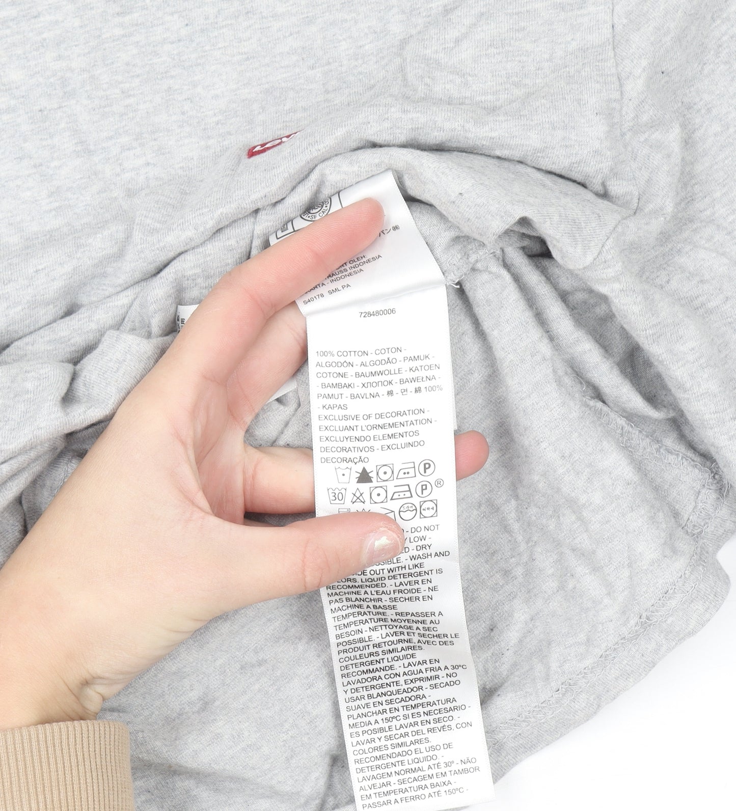 Levi's Men's Grey Long Sleeve Cotton Crew Neck Casual Top Size S