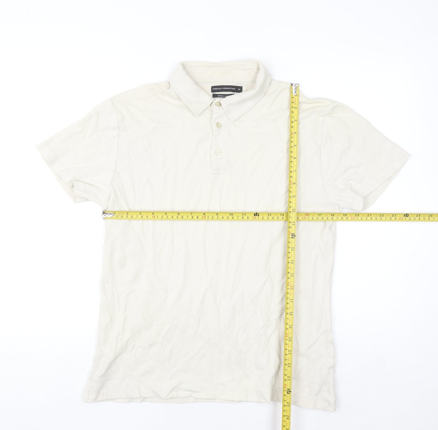 French Connection Men's Beige Regular Fit Cotton Polo Shirt M