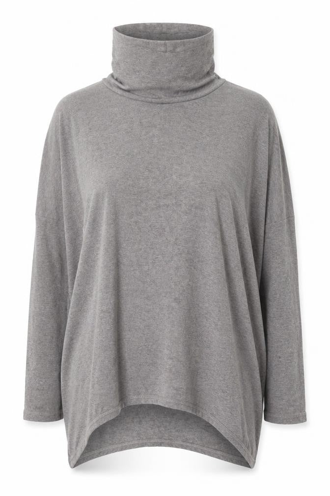Front view of Label Lab Women’s Grey Roll Neck Relaxed jumper, size S