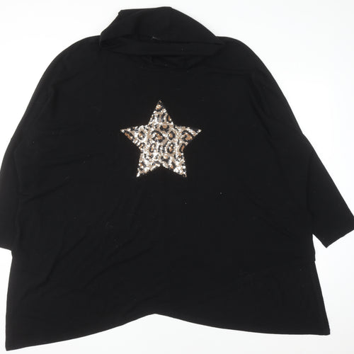 Roman Women Black Sequin Star Poncho Jumper Size 20