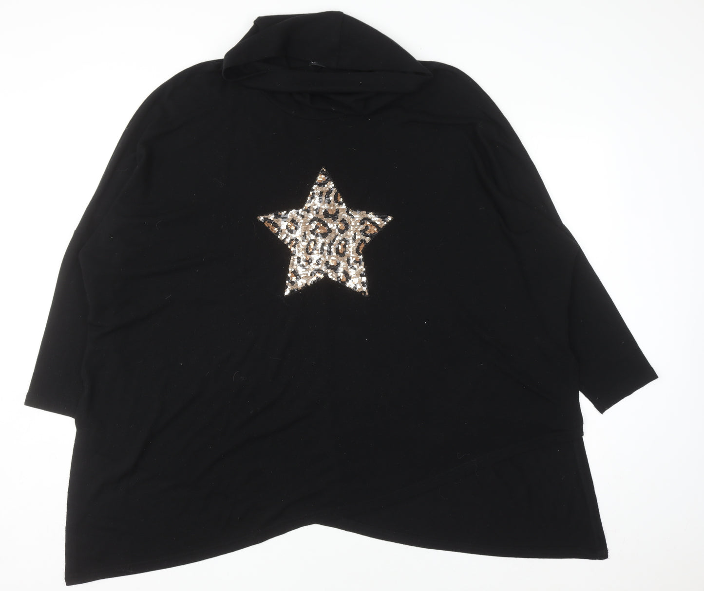 Roman Women Black Sequin Star Poncho Jumper Size 20