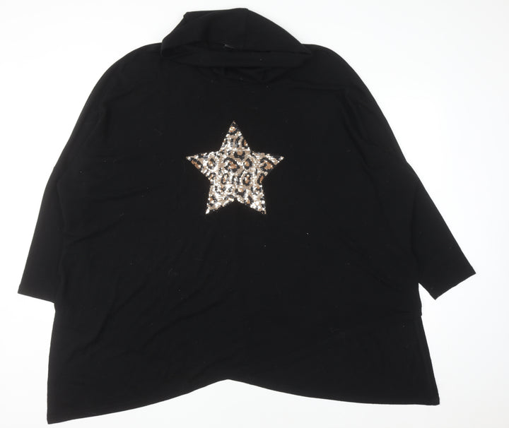 Roman Women Black Sequin Star Poncho Jumper Size 20