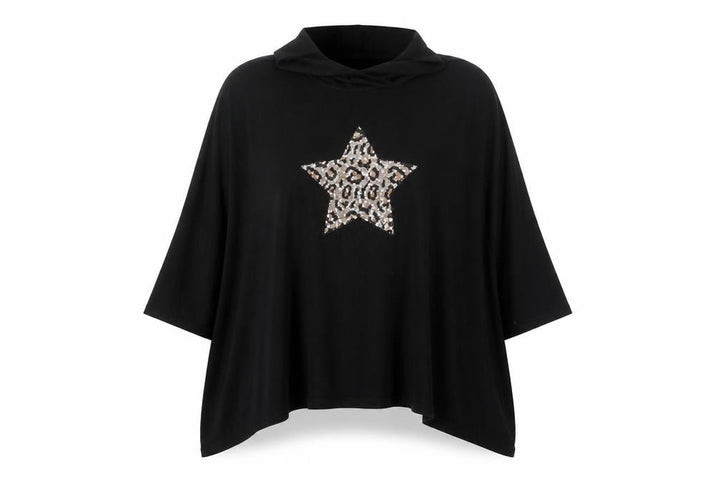 Roman Women Black Sequin Star Poncho Jumper Size 20