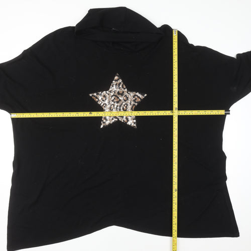 Roman Women Black Sequin Star Poncho Jumper Size 20
