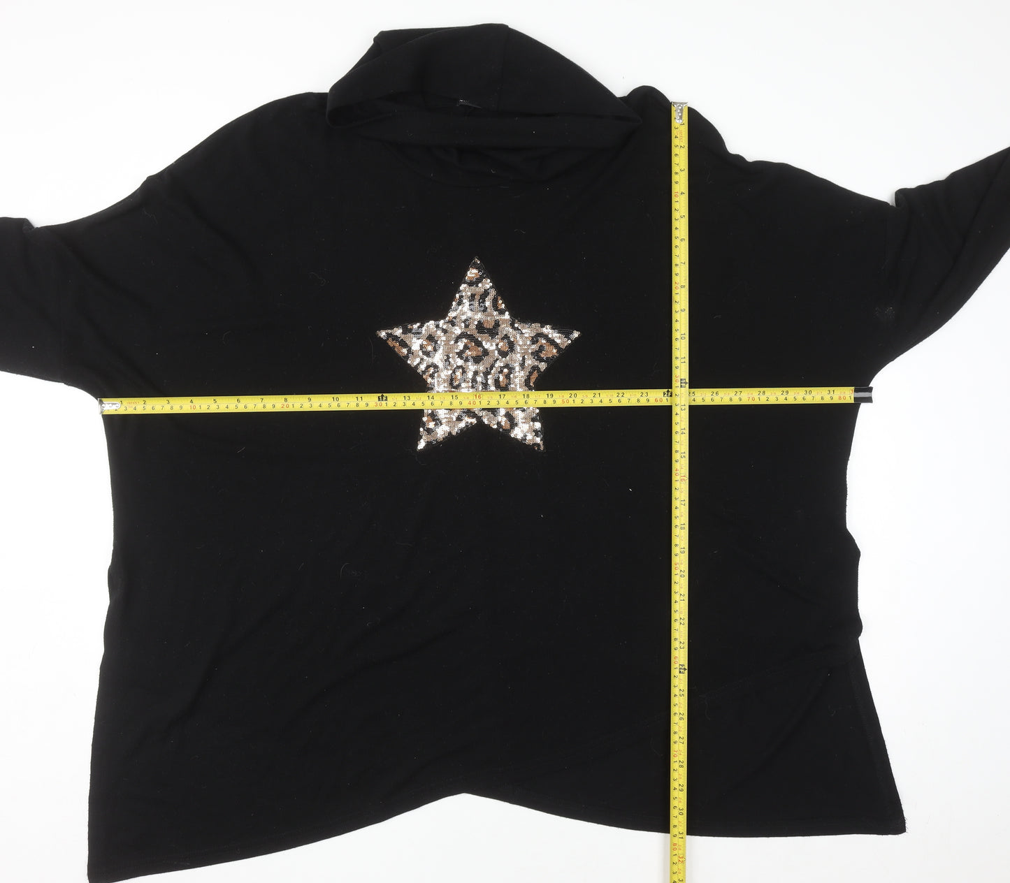 Roman Women Black Sequin Star Poncho Jumper Size 20
