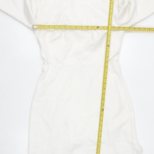 Lipsy Women White Off Shoulder Feather Sleeve Bodycon Dress Size 12