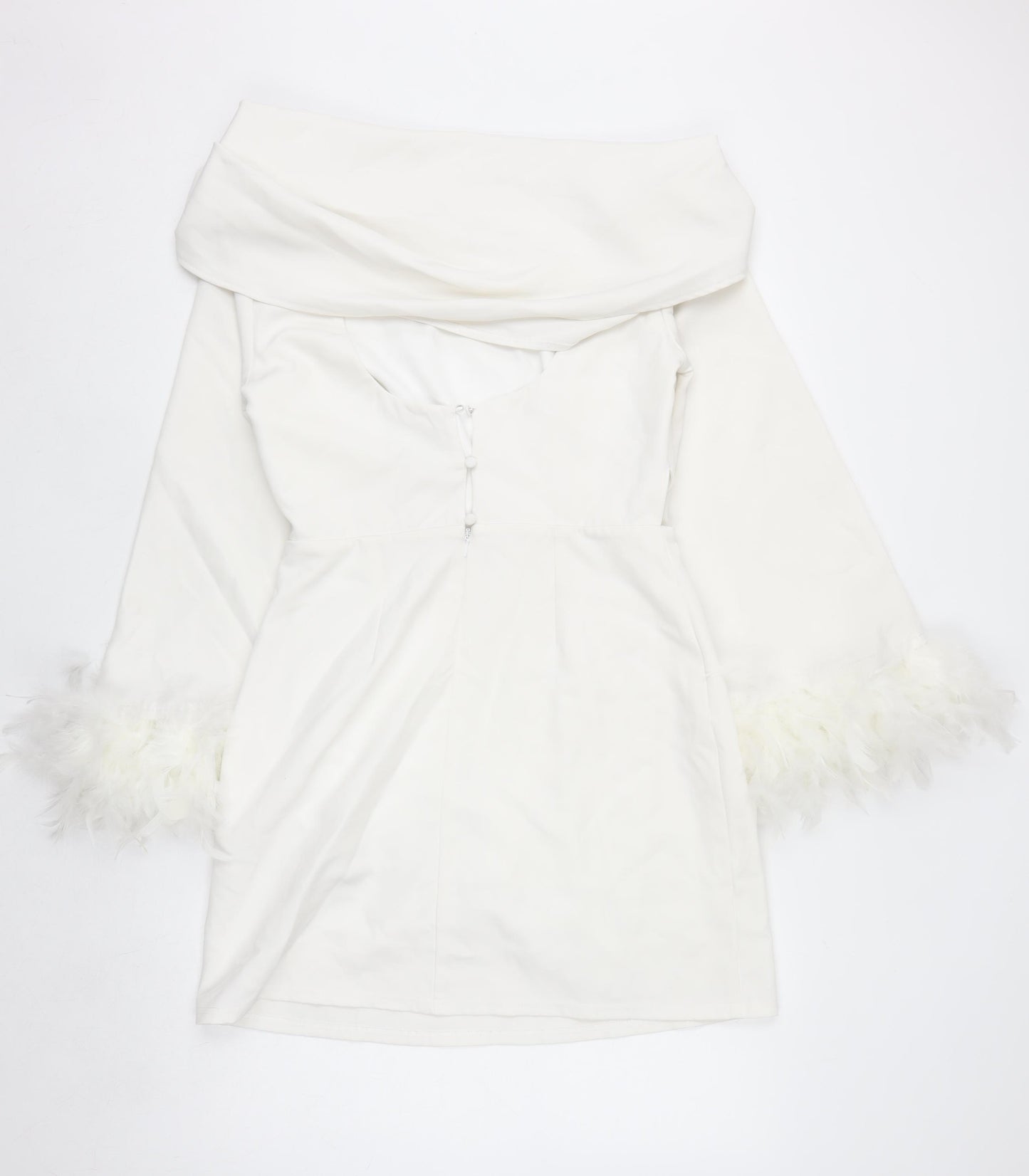 Lipsy Women White Off Shoulder Feather Sleeve Bodycon Dress Size 12