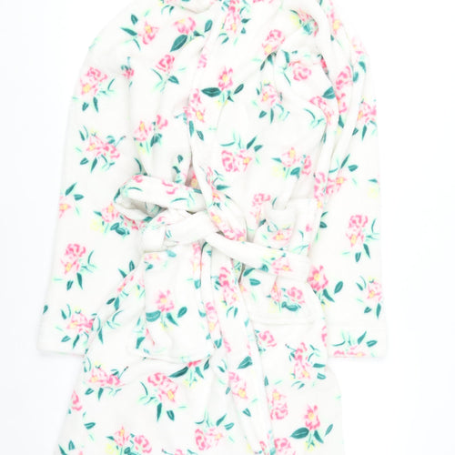 Marks and Spencer Women White Floral Fleece Hooded Robe Medium