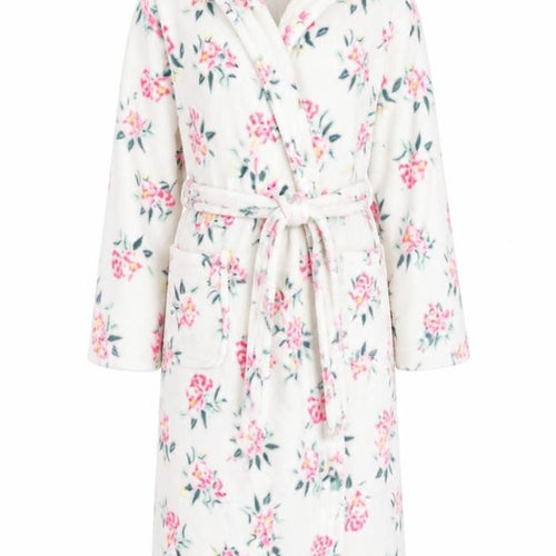 Marks and Spencer Women White Floral Fleece Hooded Robe Medium