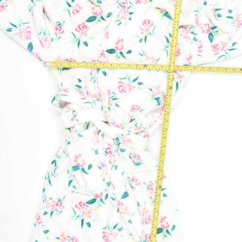 Marks and Spencer Women White Floral Fleece Hooded Robe Medium