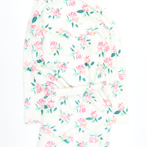 Marks and Spencer Women White Floral Fleece Hooded Robe Medium