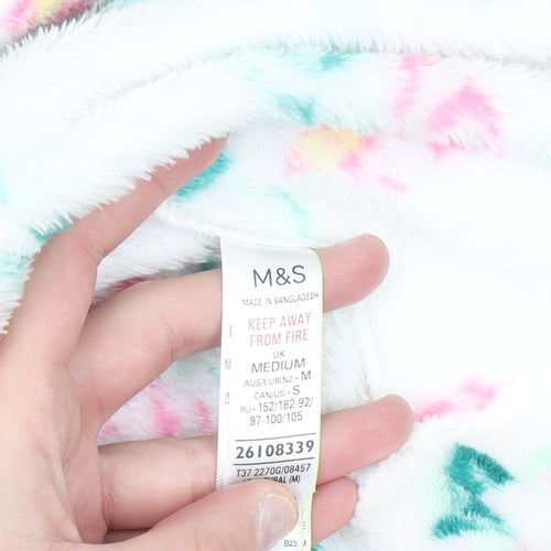 Marks and Spencer Women White Floral Fleece Hooded Robe Medium
