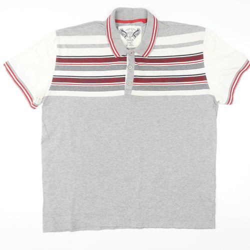 Next Men's Grey Striped Slim Fit Polo Shirt Size 2XL