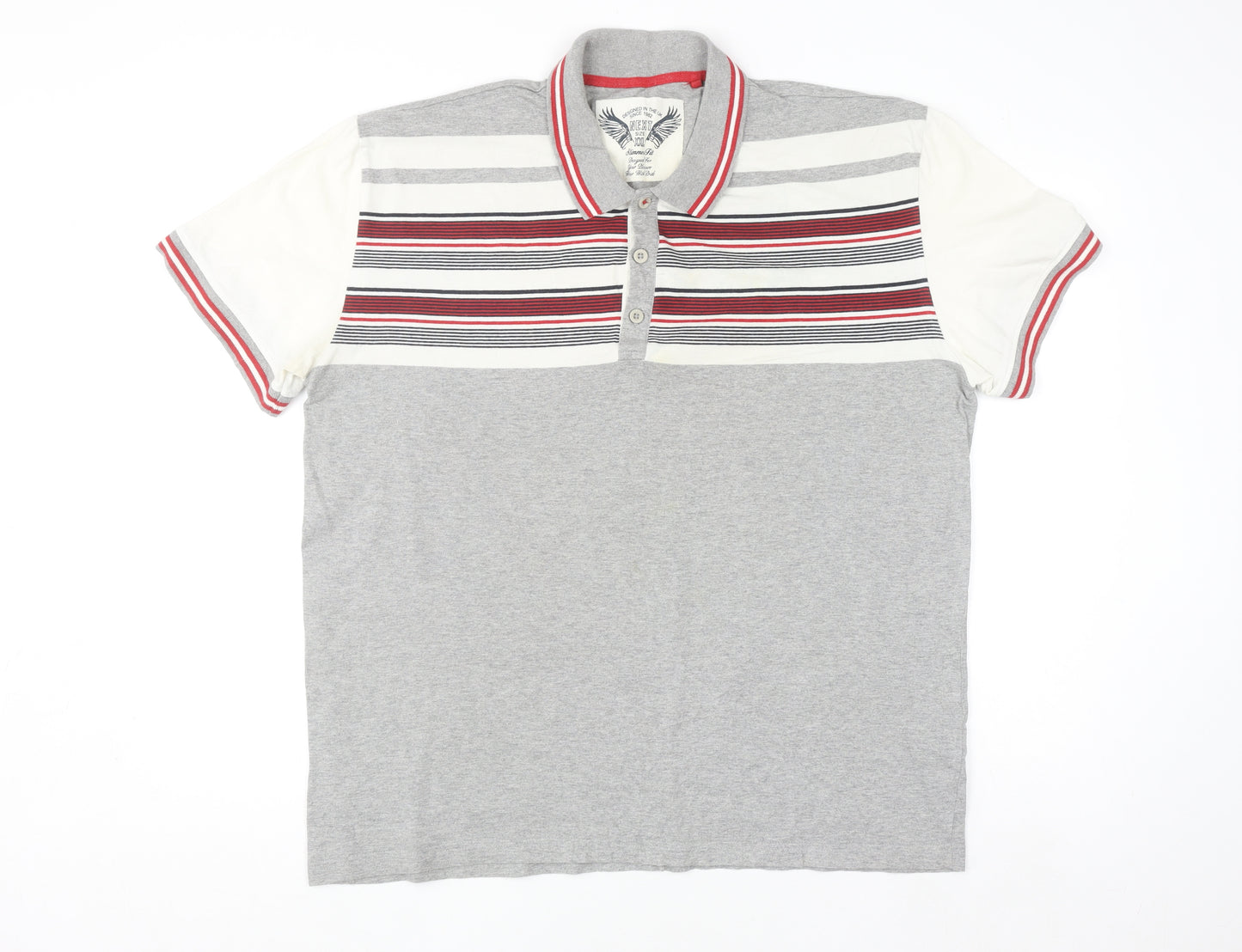 Next Men's Grey Striped Slim Fit Polo Shirt Size 2XL
