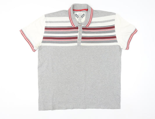 Next Men's Grey Striped Slim Fit Polo Shirt Size 2XL