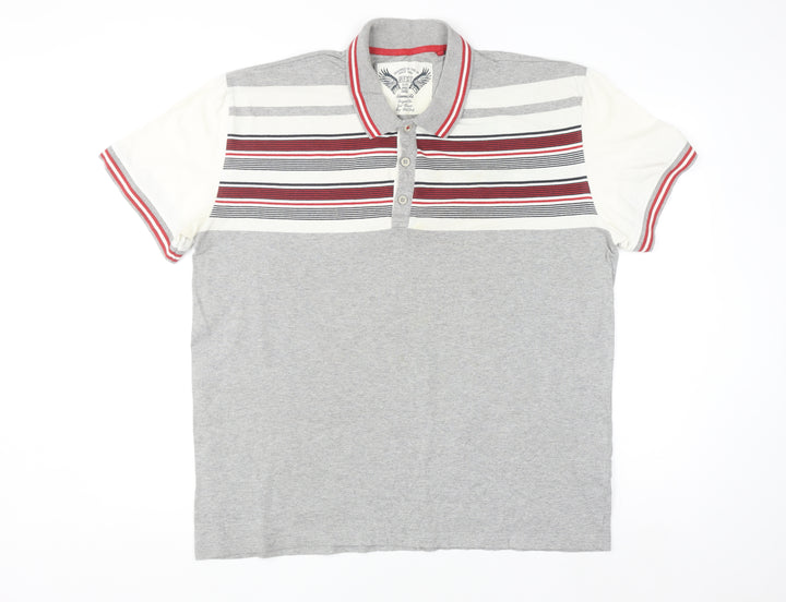 Next Men's Grey Striped Slim Fit Polo Shirt Size 2XL