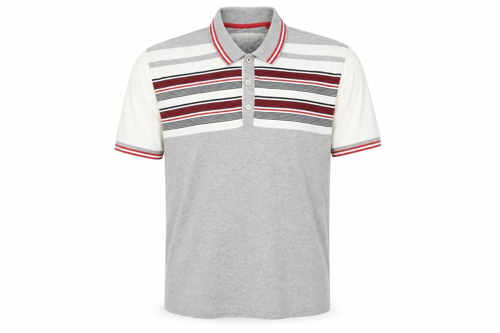 Front view of Next Men's Grey Striped Slim Fit Polo Shirt, size 2XL