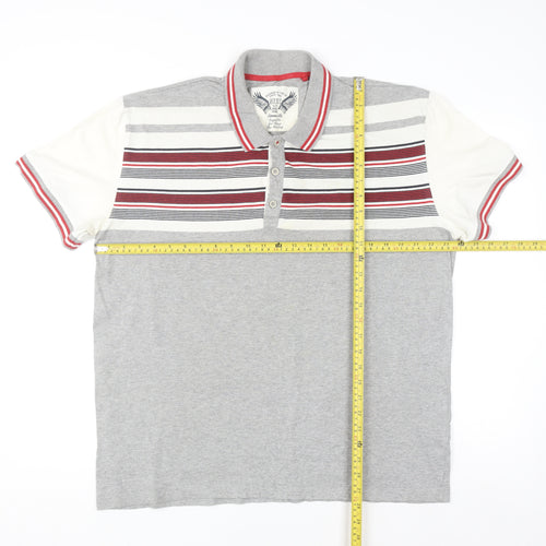 Next Men's Grey Striped Slim Fit Polo Shirt Size 2XL