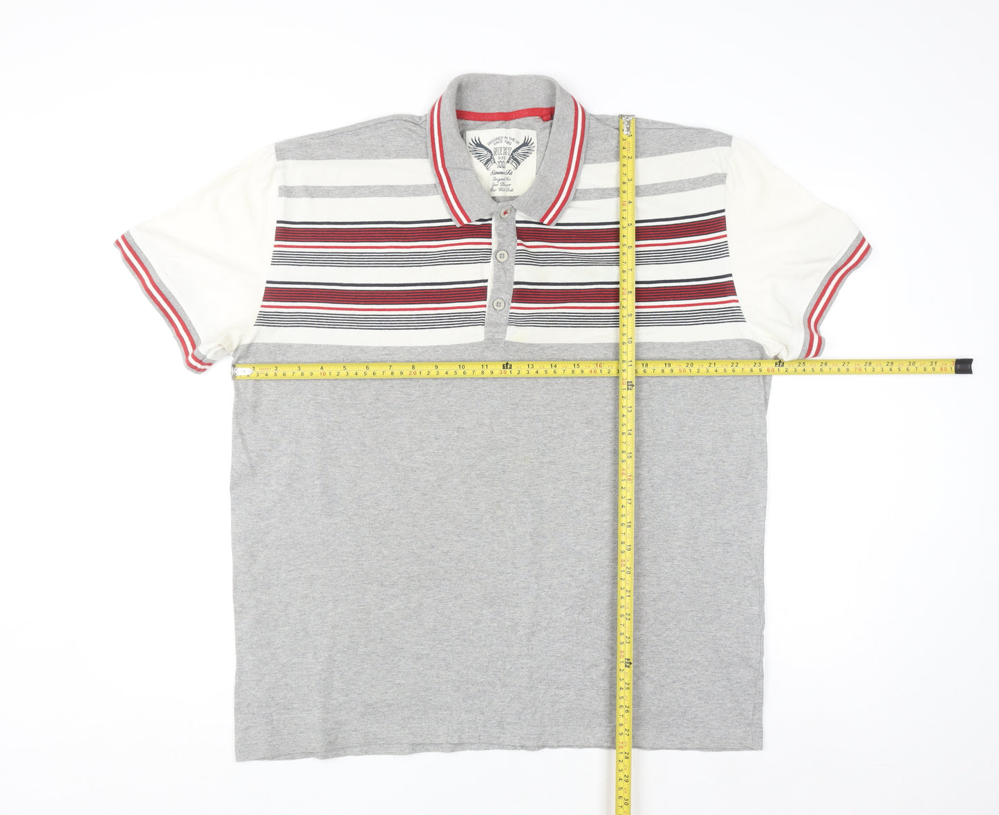 Next Men's Grey Striped Slim Fit Polo Shirt Size 2XL