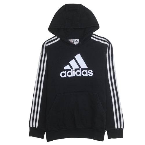 Adidas Boys Black 13-14 Years Pullover Hoodie with Logo Print